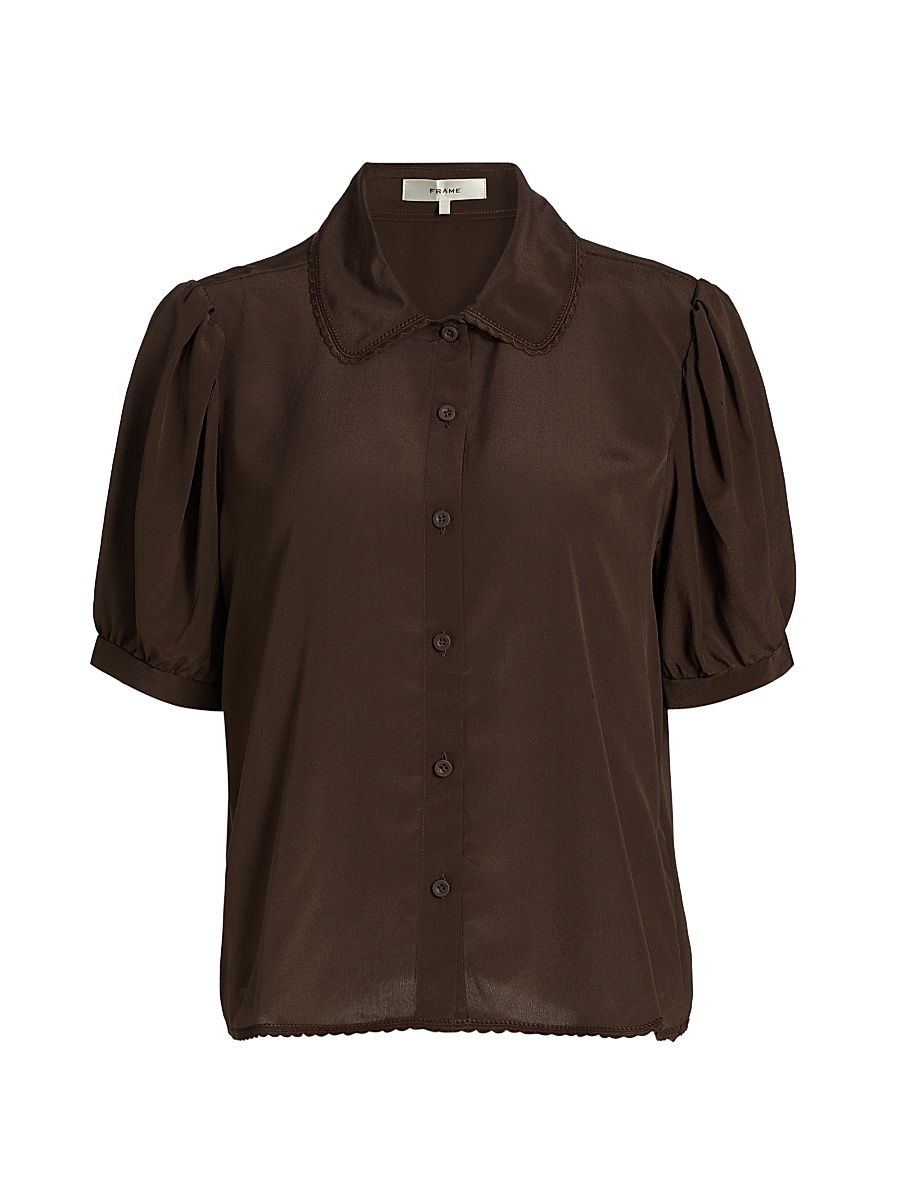 Women's The Silk Prim Blouse - Coffee - Size XL