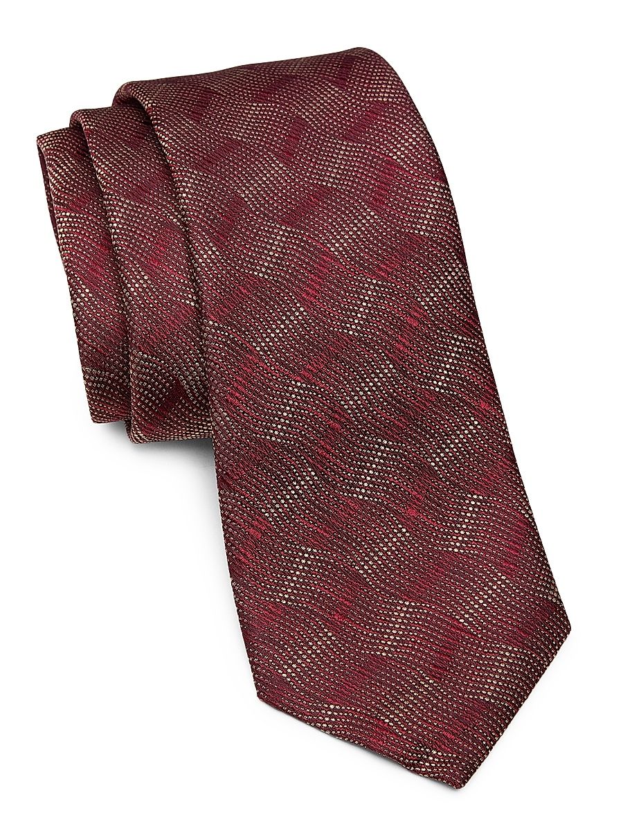 Men's Wave-Pattern Silk Tie - Bordeaux