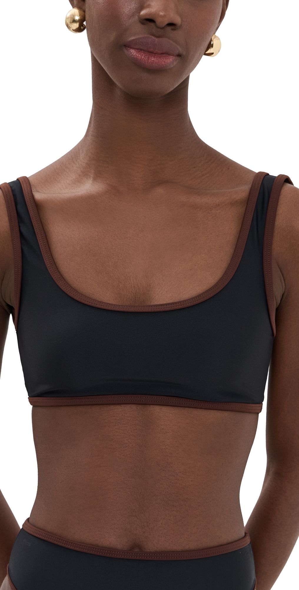 JADE Swim Rounded Edges Top Black w/ Mocha M
