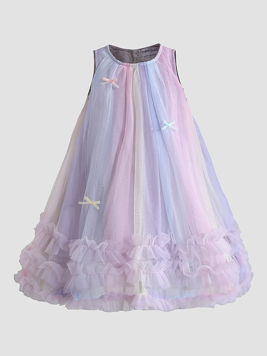 Little Girl's & Girl's Pastel Bow Ruffle Dress - Purple - Size 8