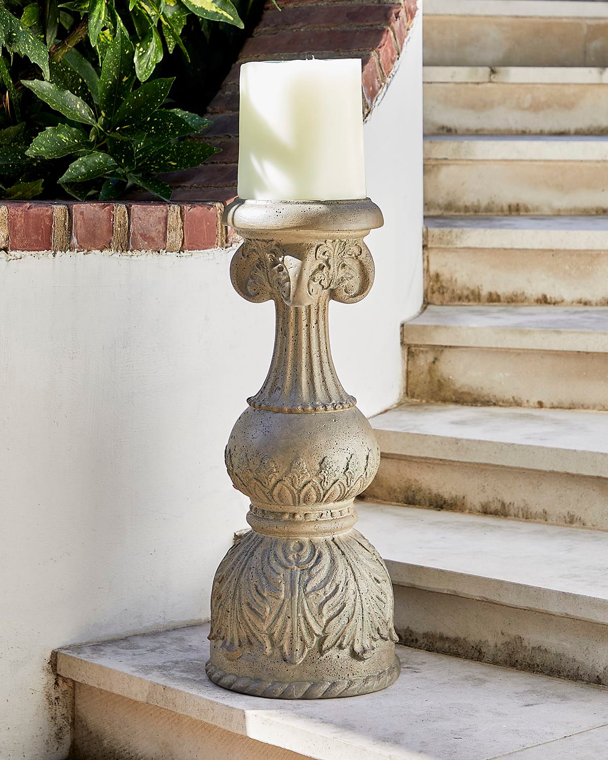 24" Outdoor Cast Stone Floor Candlestick