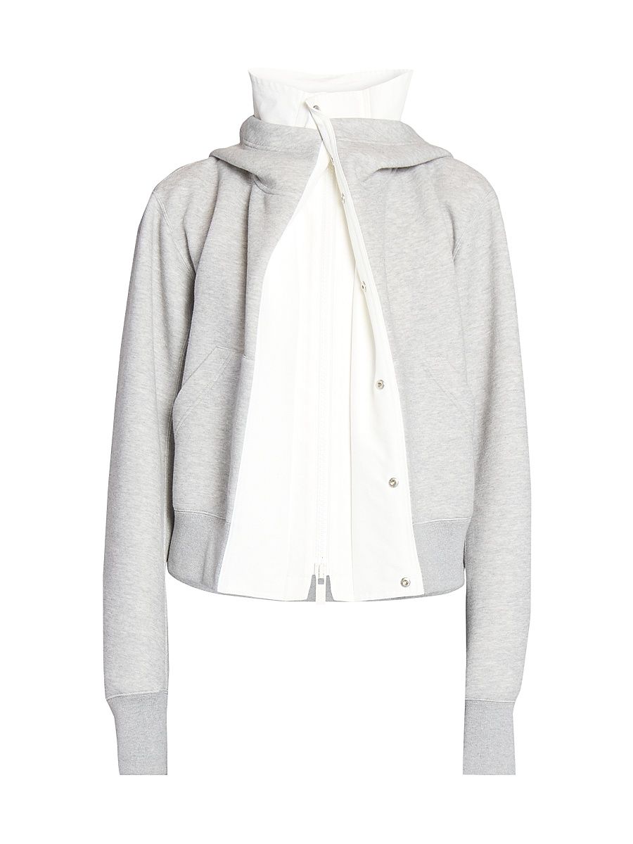 Women's Sponge Sweat x Grosgrain Layered Zip-Up Hoodie - Light Grey Off White - Size Large