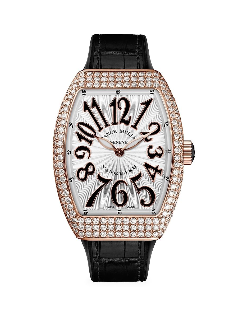 Women's Vanguard Rose Gold, Diamond, Alligator & Rubber Strap Watch - Rose Gold Black