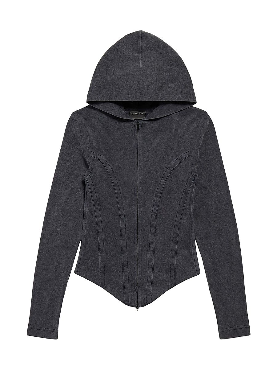 Women's Corseted Zip-Up Hoodie - Black Faded - Size XS