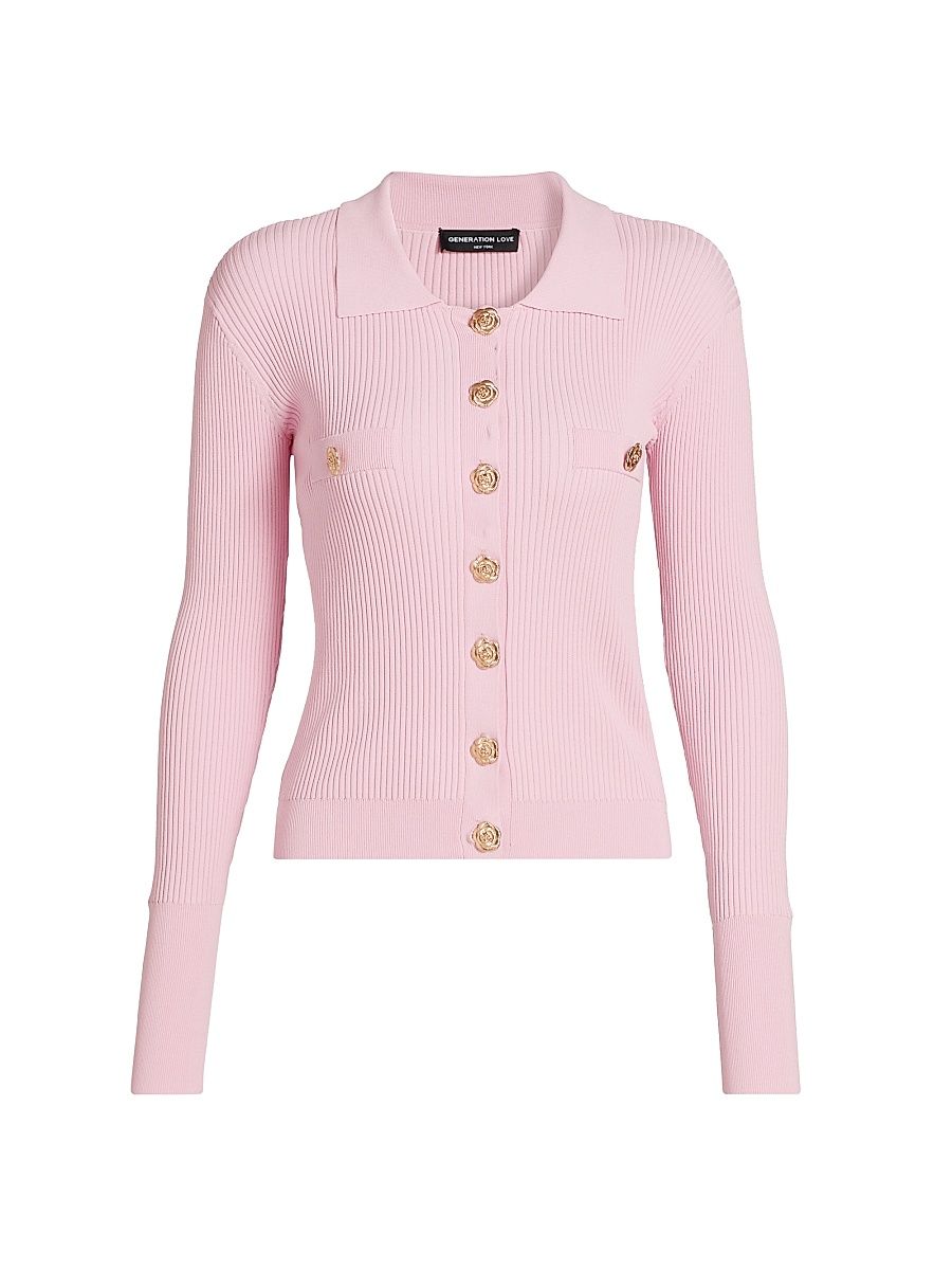 Women's Carter Rib-Knit Cardigan - Pink - Size XS