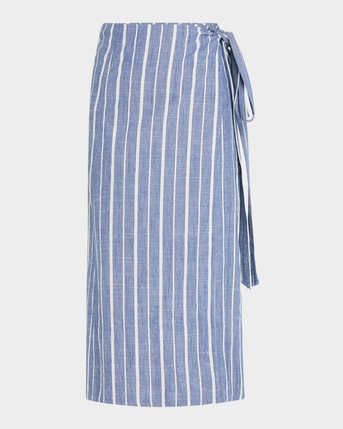 De Vera Striped Cotton Chambray Wrap Skirt