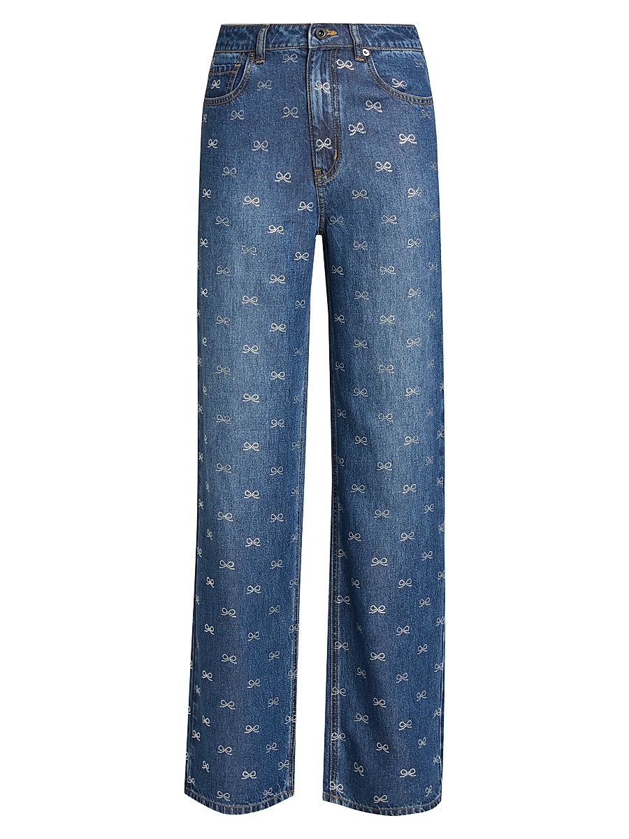Women's Printed Straight-Leg High-Rise Jeans - Blue - Size 24