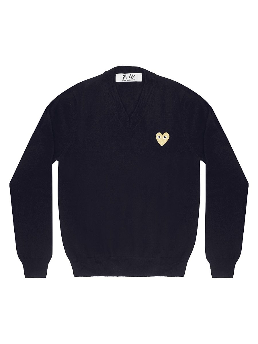 Women's Wool V-Neck Heart Sweater - Navy - Size XS