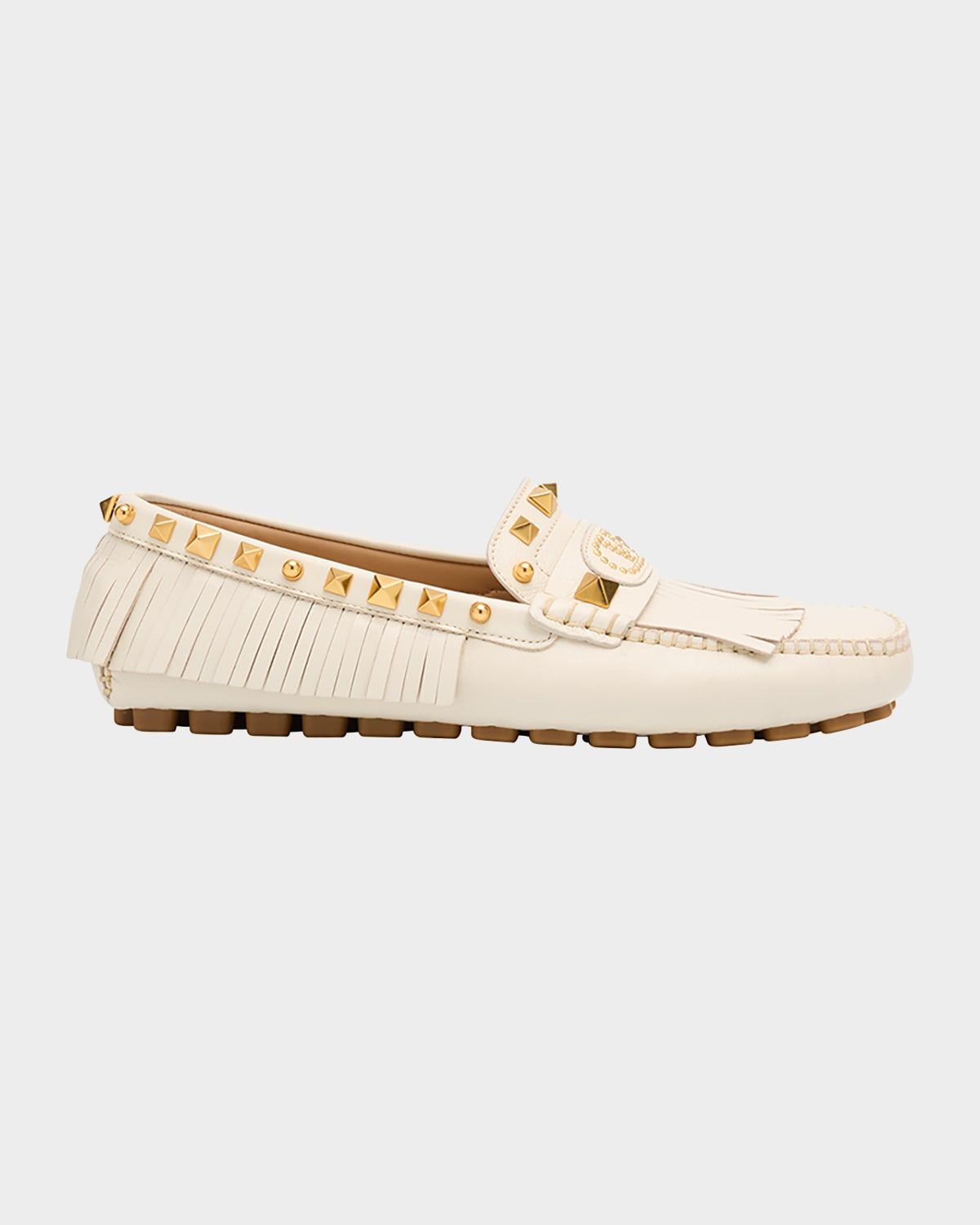 Rockstud Leather Fringe Driver Loafers