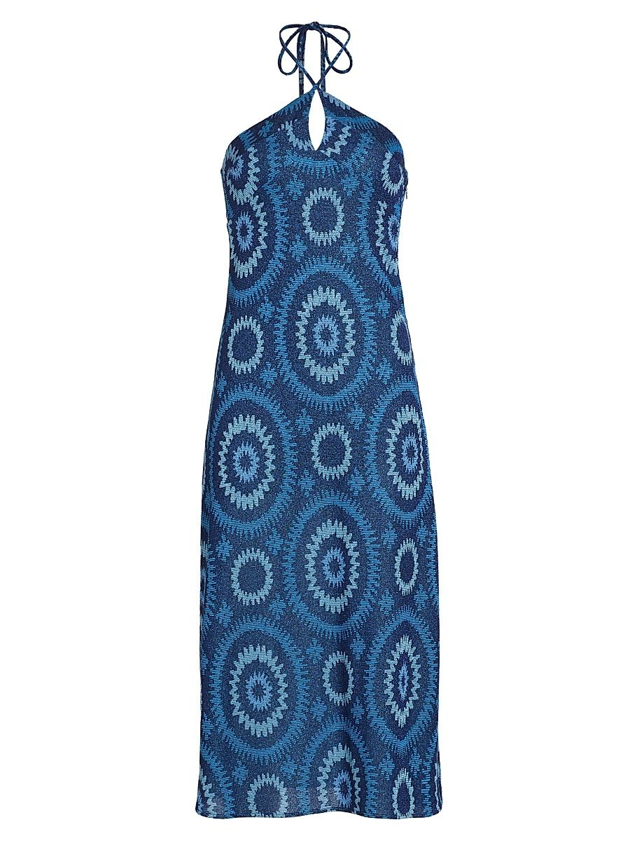 Women's Aya Shimmer Knit Halter Dress - Navy Crystal Blue Medallion - Size 2