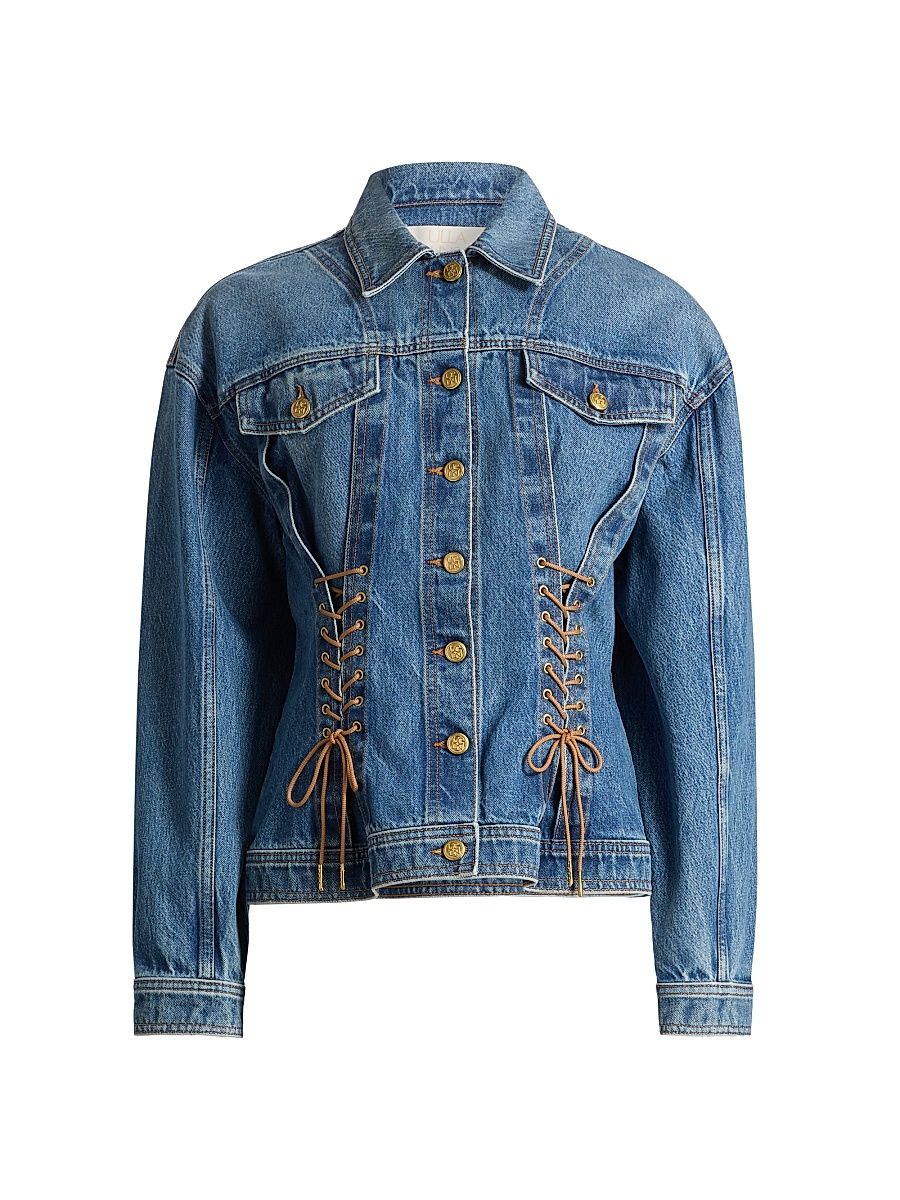 Women's The Noemi Lace-Up Denim Jacket - Danube - Size Large