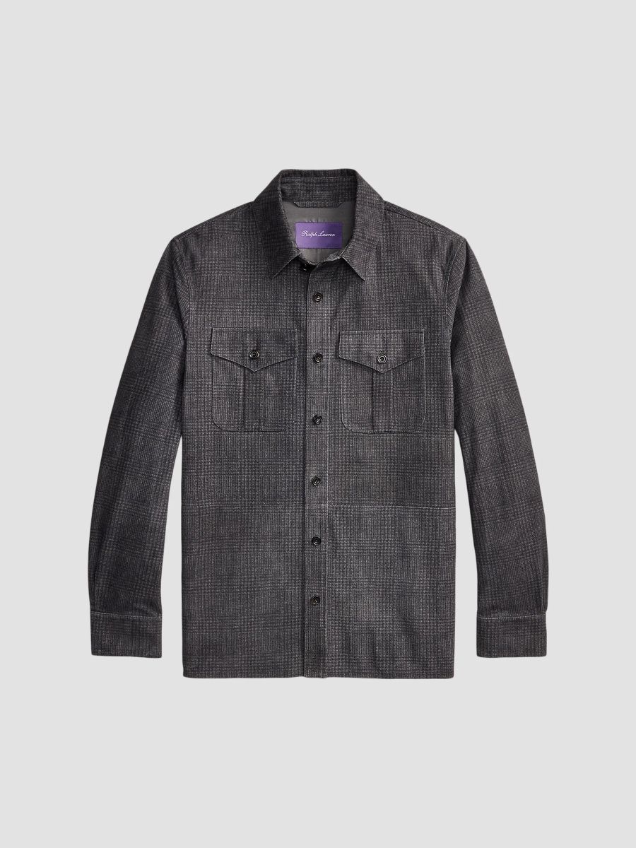 Ralph Lauren Purple Label Men's Glen Plaid Suede Jacket - Medium Grey Melange - Size XXL