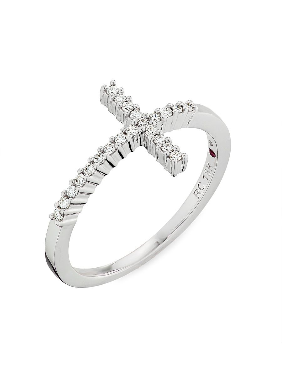 Women's Tiny Treasures 18K White Gold & 0.11 TCW Diamond Cross Ring - White Gold - Size 7