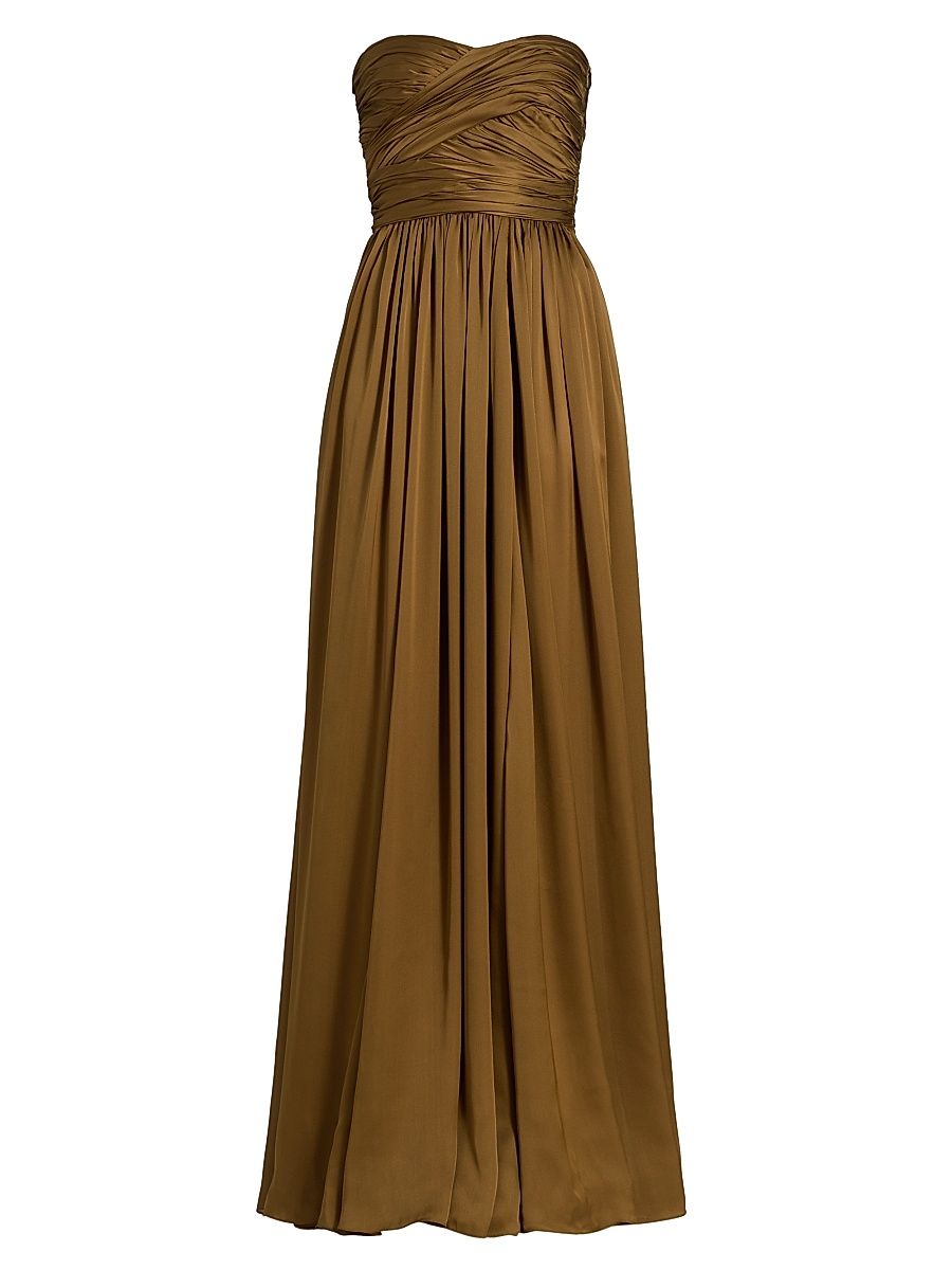 Women's Anastasia Silk Gathered Strapless Gown - Willow - Size 12