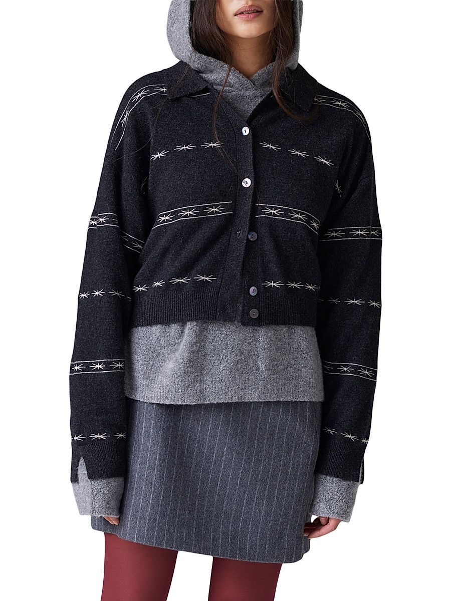 Women's Cashmere Button-Front Cardigan - Charcoal - Size XL