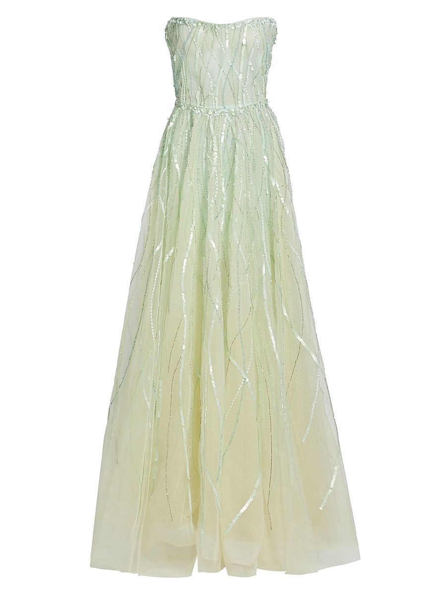 Women's Nancy Sequined Strapless Gown - Pistachio Multi - Size 8