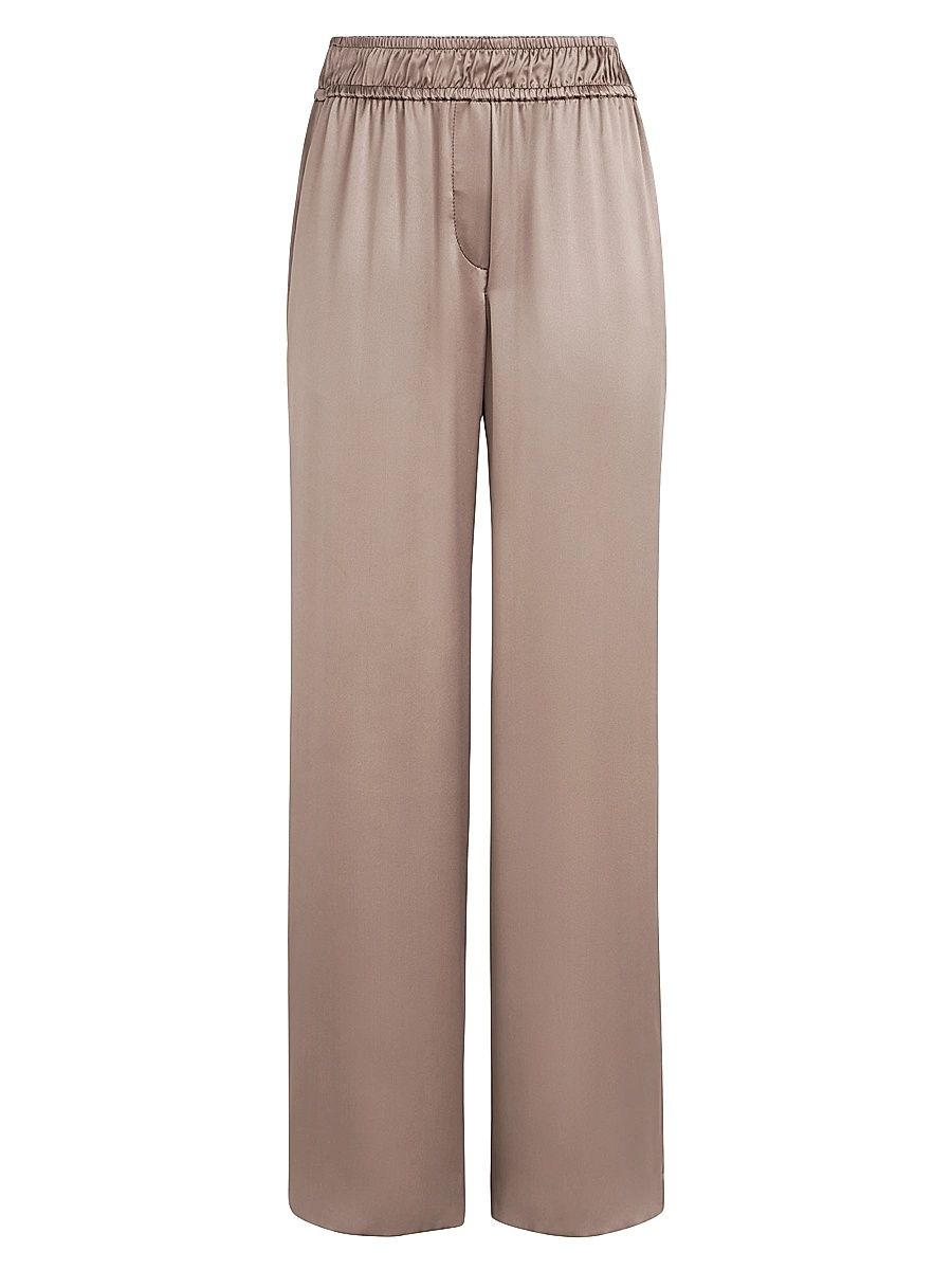Women's Stretch Silk Satin Track Trousers - Cocoa - Size 16