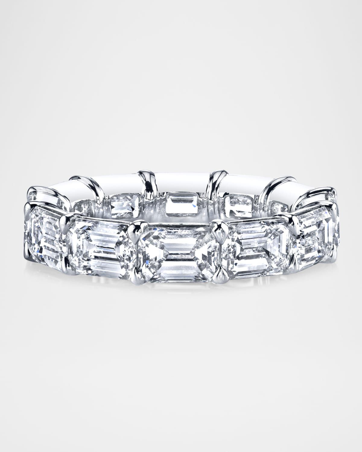 18K White Gold Emerald-Cut Diamond Eternity Buttercup Band Ring, 4.35tcw