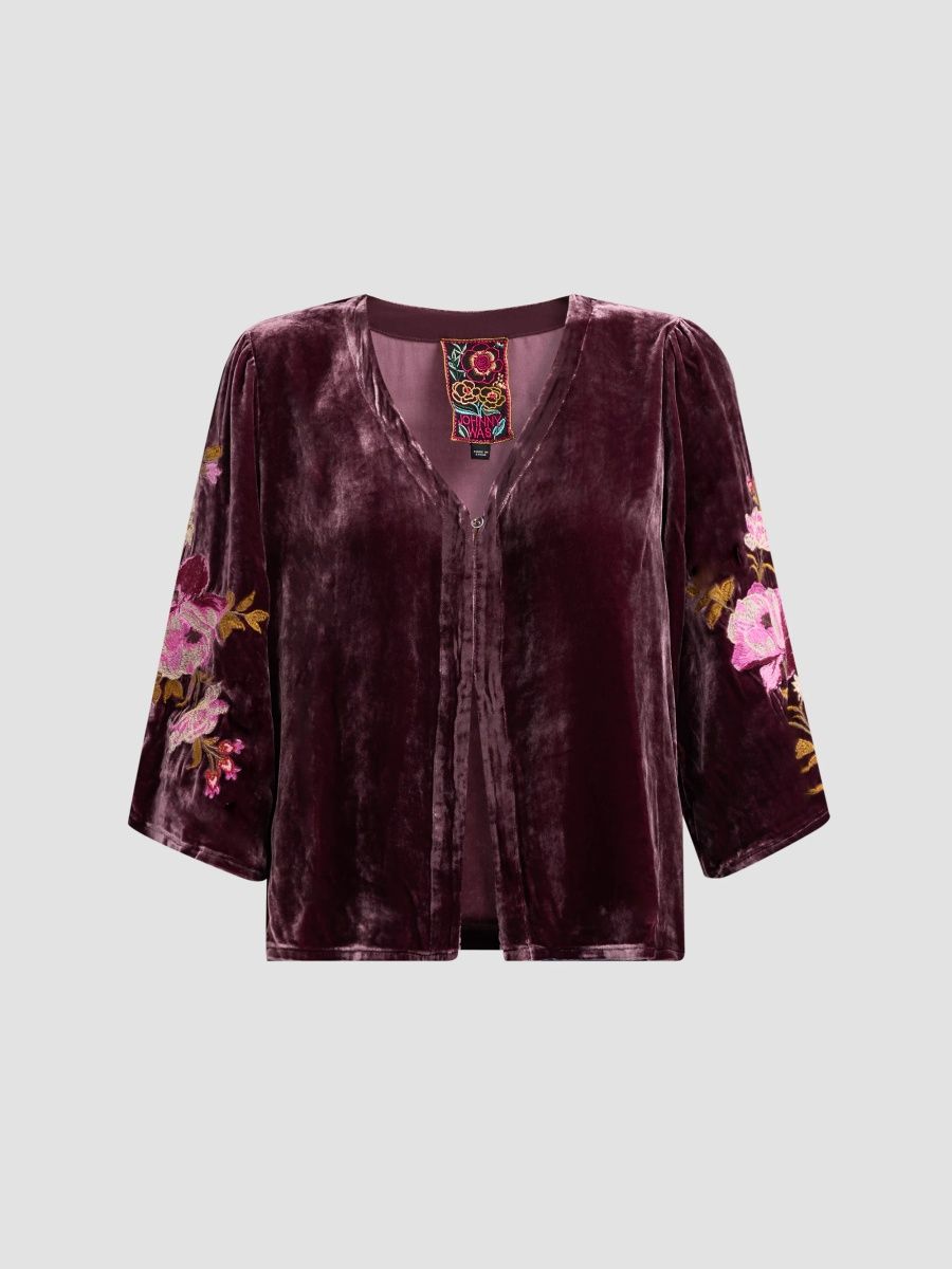 Johnny Was Women's Calulnia Embroidered Velvet Bolero - Amethyst - Size XS