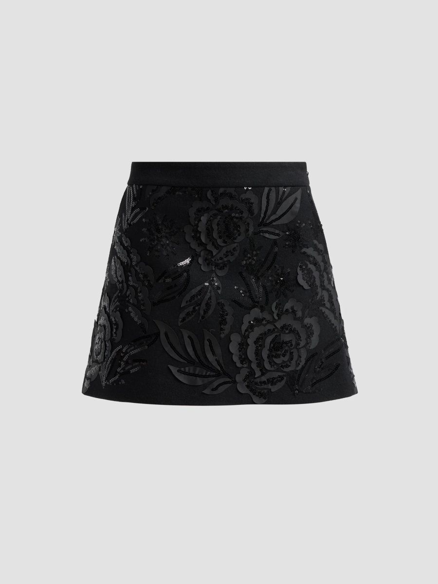 Ramy Brook Women's Mellie Embellished A-Line Mini Skirt - Black Sequin - Size 12