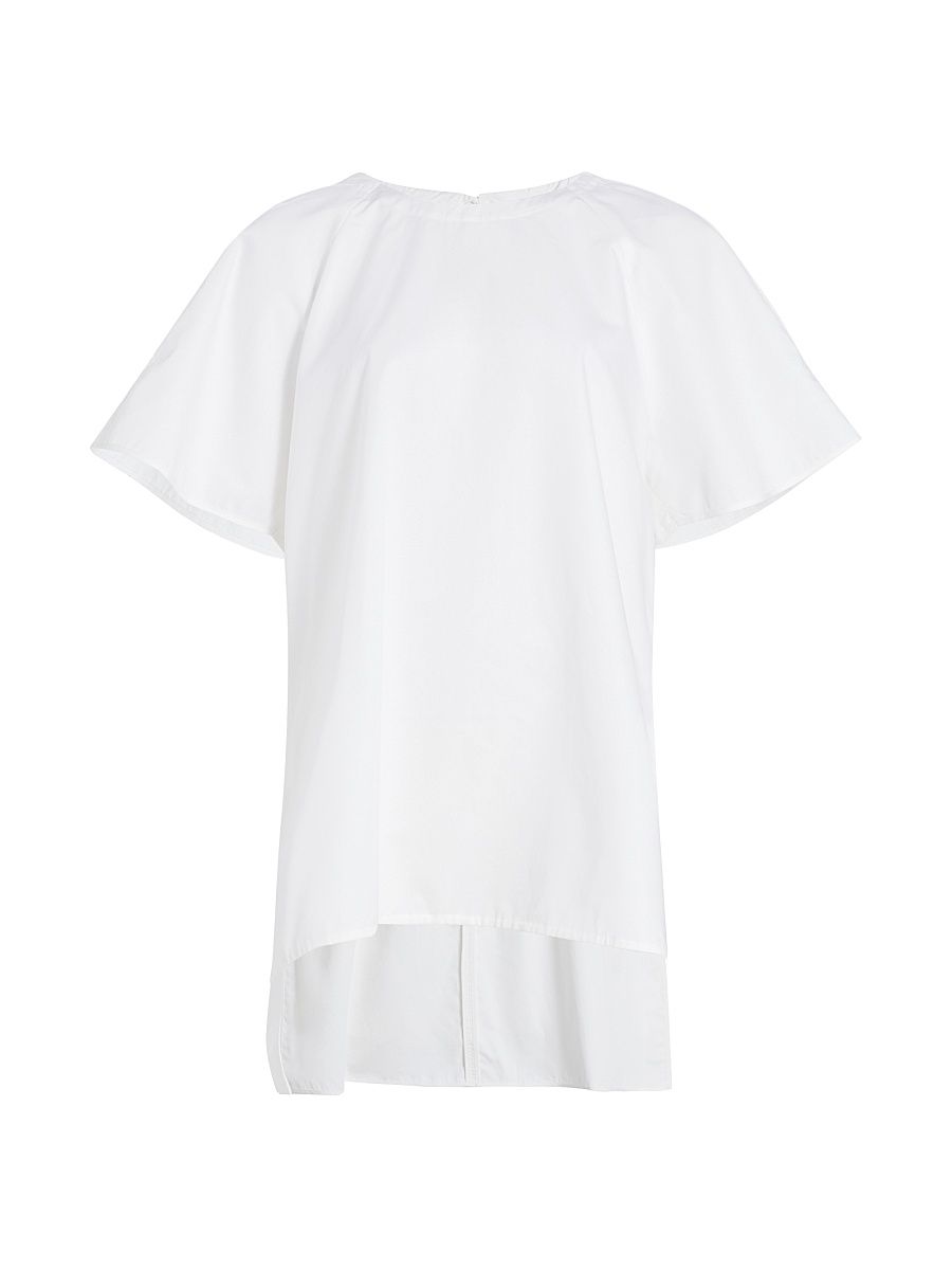 Women's Tucked Cotton-Silk Cape Tunic - White - Size Small