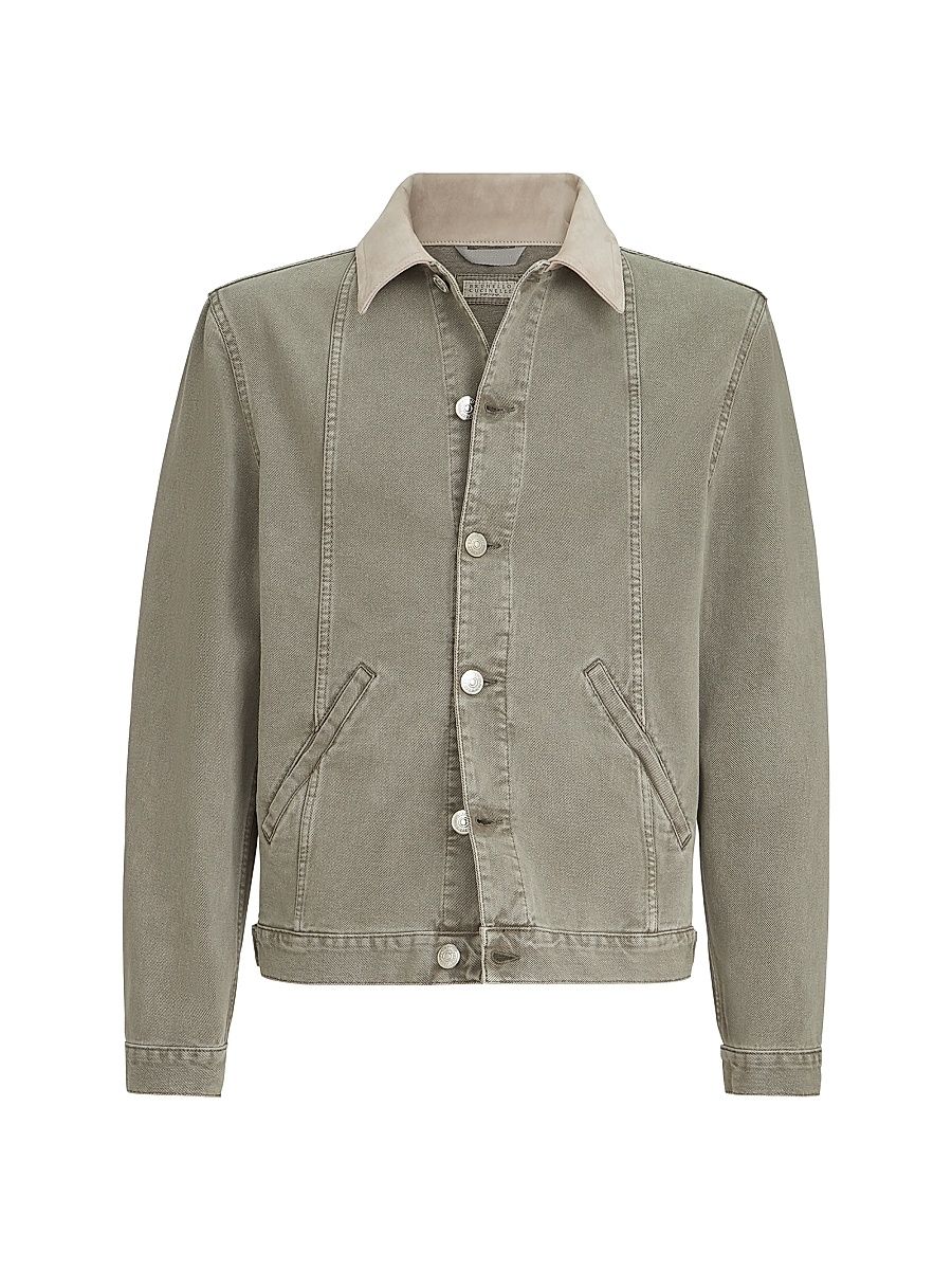 Men's Garment Dyed Outerwear Jacket in Denim with Leather Collar - Military - Size 50