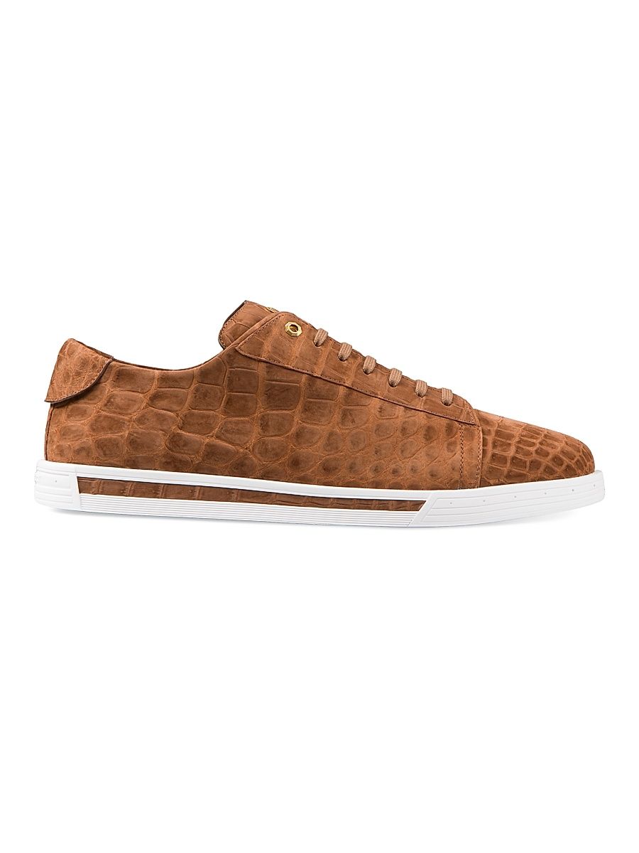 Men's Nubuck Crocodile Leather Sneakers - Brown - Size 7