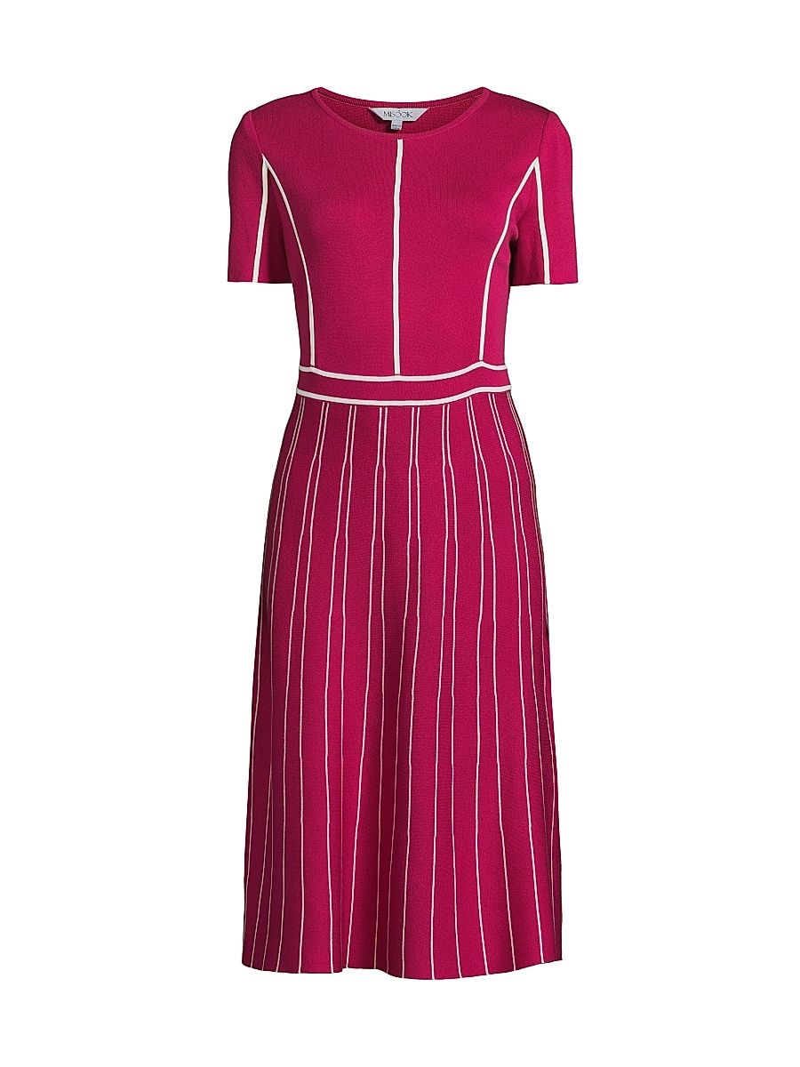 Women's Contrast Striped Knit Modern-Fit A-Line Dress - Pink Flash White - Size XL
