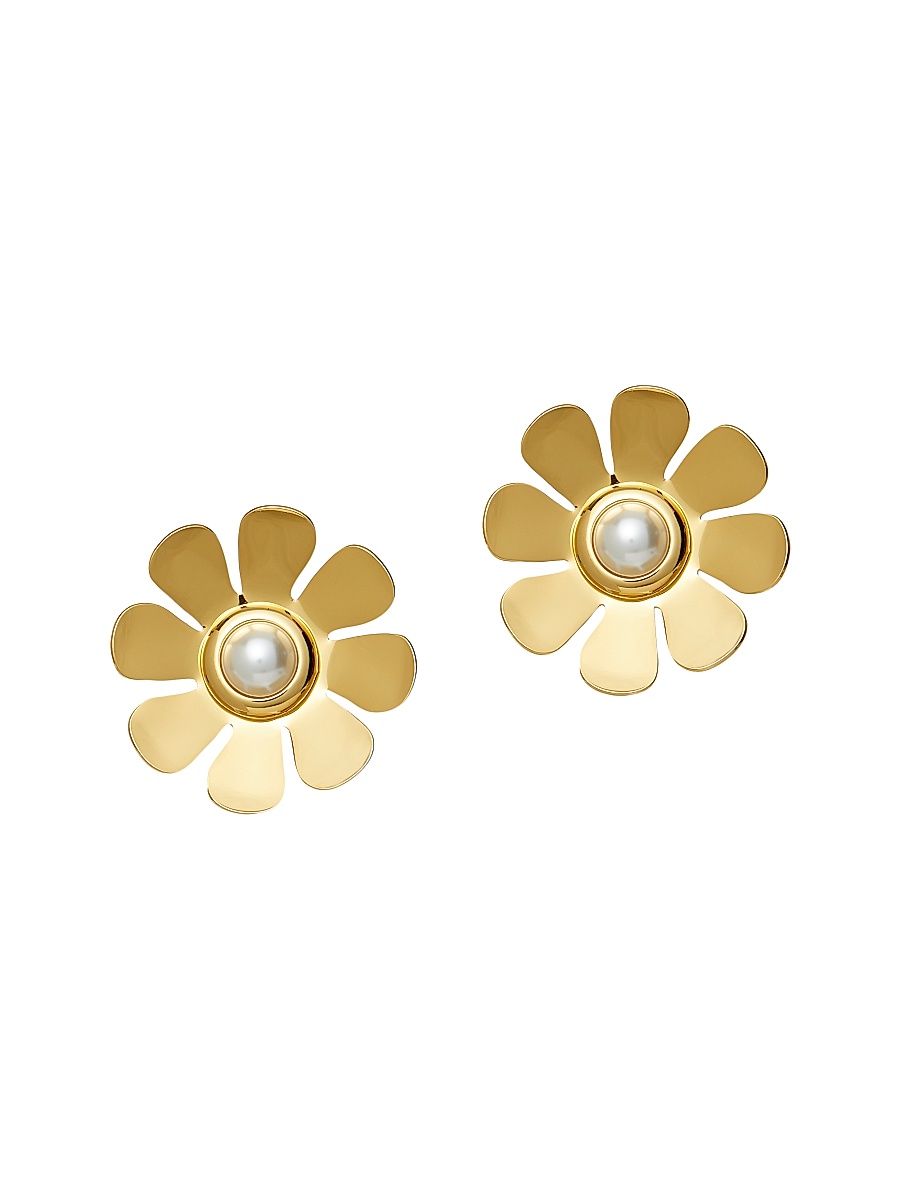 Women's Daisy 14K Gold-Plated & Faux Pearl Button Earrings - Yellow Gold