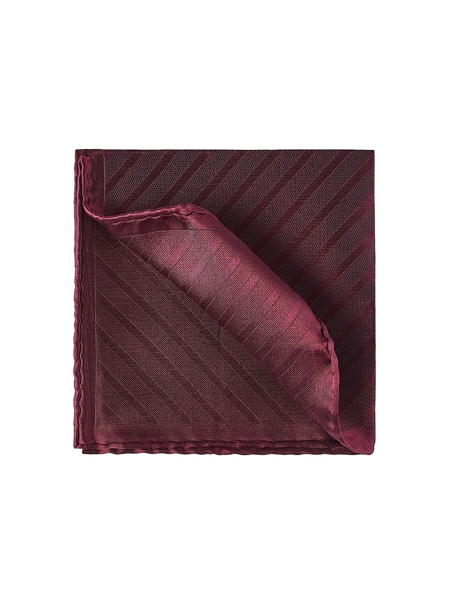 Men's Regimental Stripe Silk Pocket Square - Purple Red
