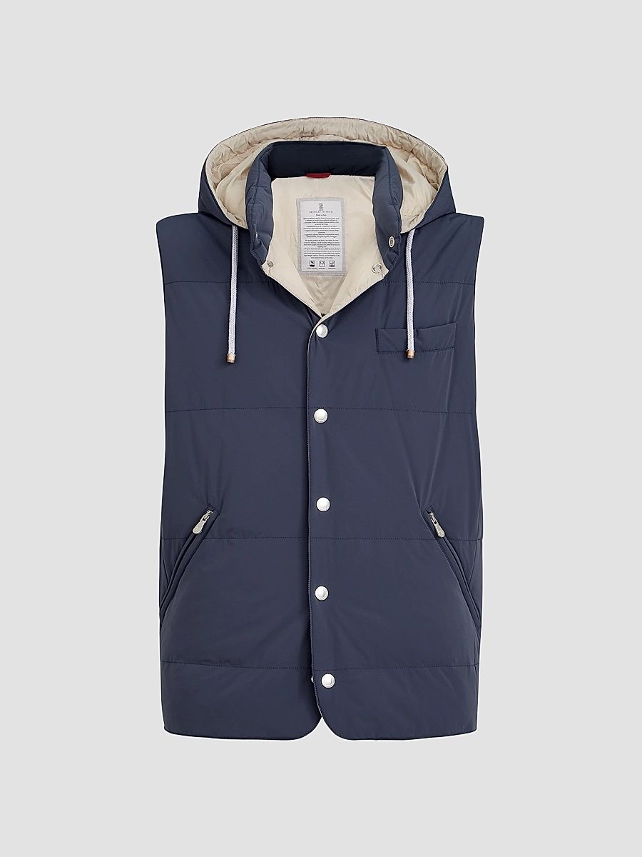 Men's Bonded Nylon Down Vest with Detachable Hood - Blue - Size Large