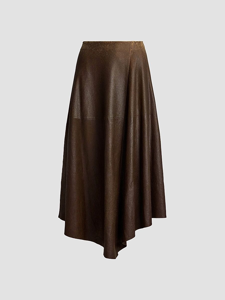 Women's Cecilie Distressed Leather A-Line Midi Skirt - Brown - Size 2