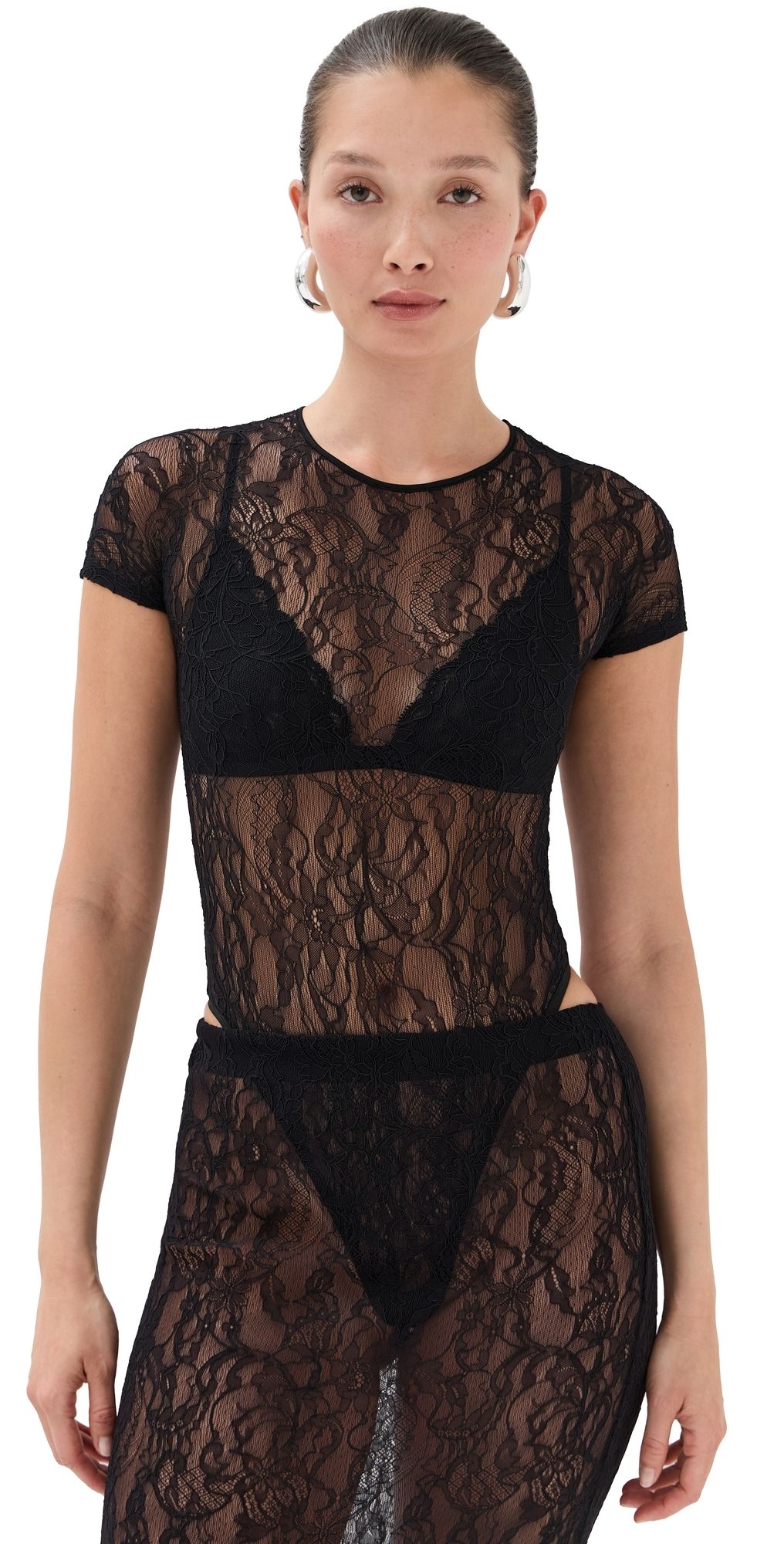 WARDROBE. NYC Lace Cap Sleeve Bodysuit Black L