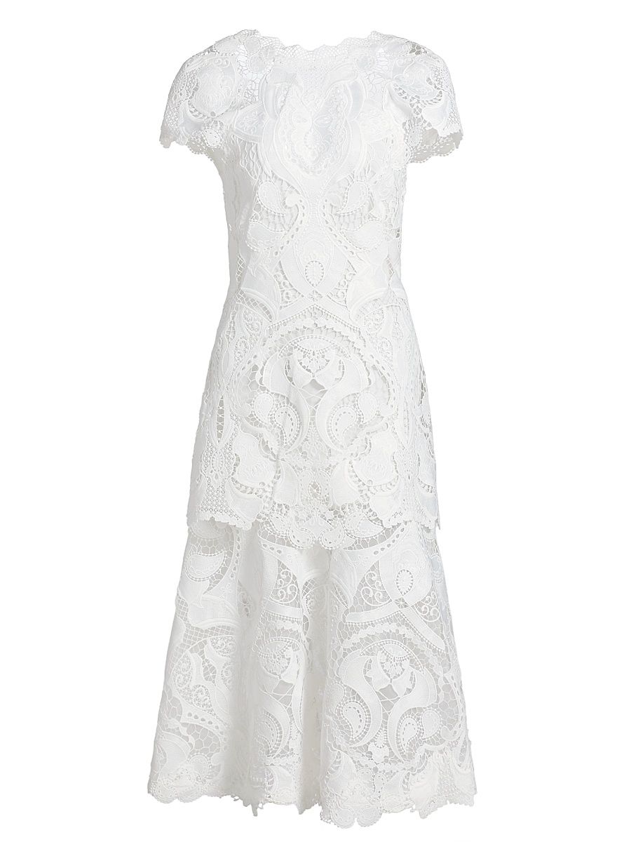 Women's Laura Cap-Sleeve Lace Midi-Dress - White - Size 12