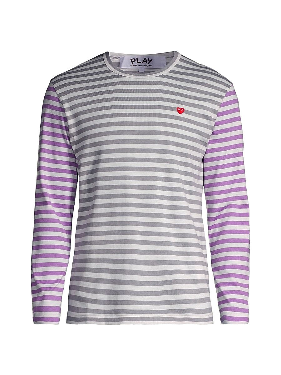 Men's Multicolor Striped Long-Sleeve Shirt - Grey Purple - Size Medium