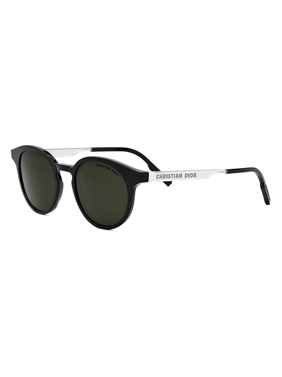 Men's DiorTag R1I 49MM Round Sunglasses - Silver Black Green