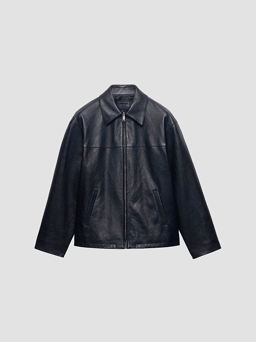 Men's Nappa Leather Jacket - Blue - Size 44