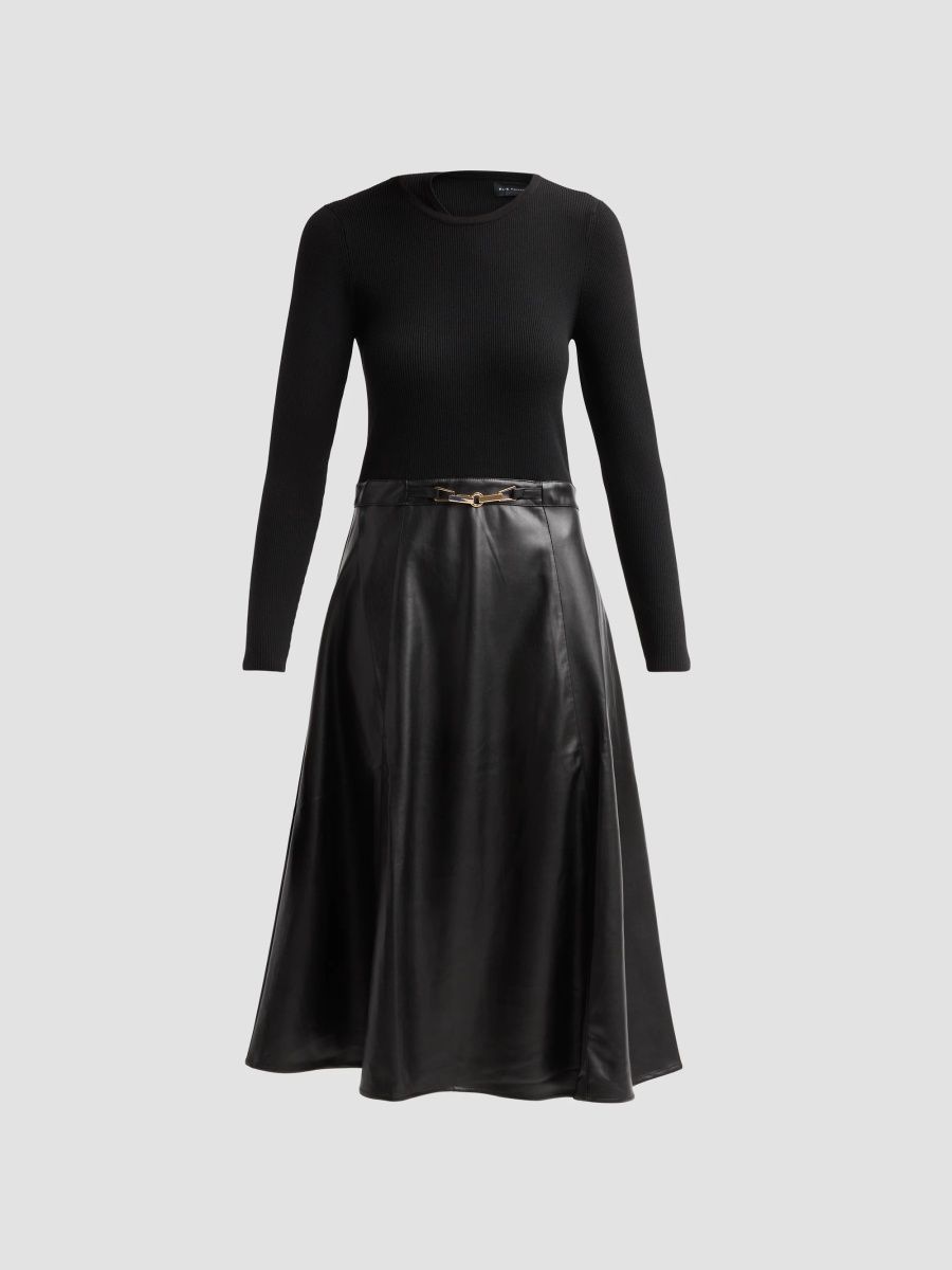 Elie Tahari Women's The Quinn Mix-Media Midi Dress - Noir - Size XL