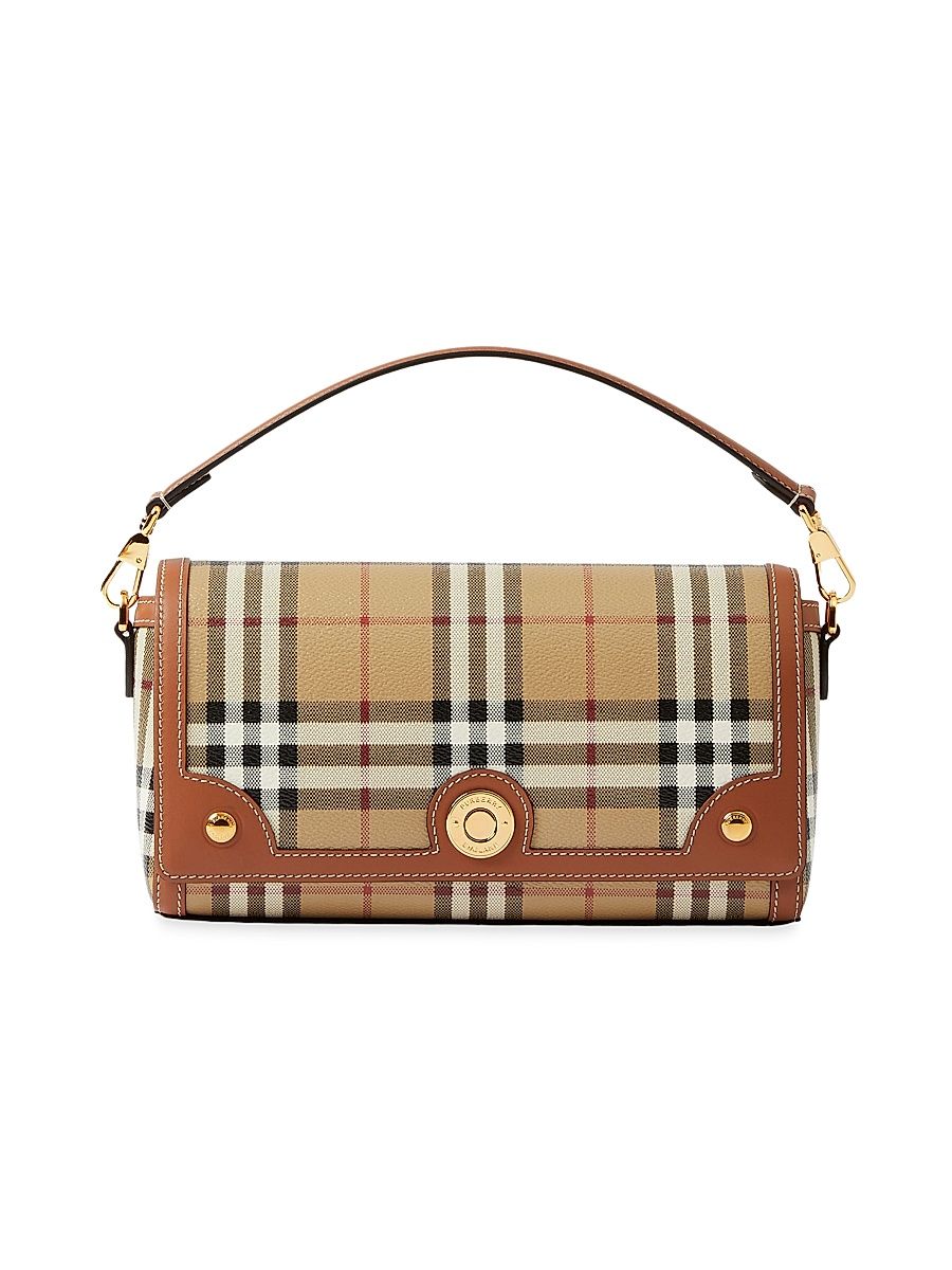Women's Check & Leather Top Handle Note Bag - Briar Brown