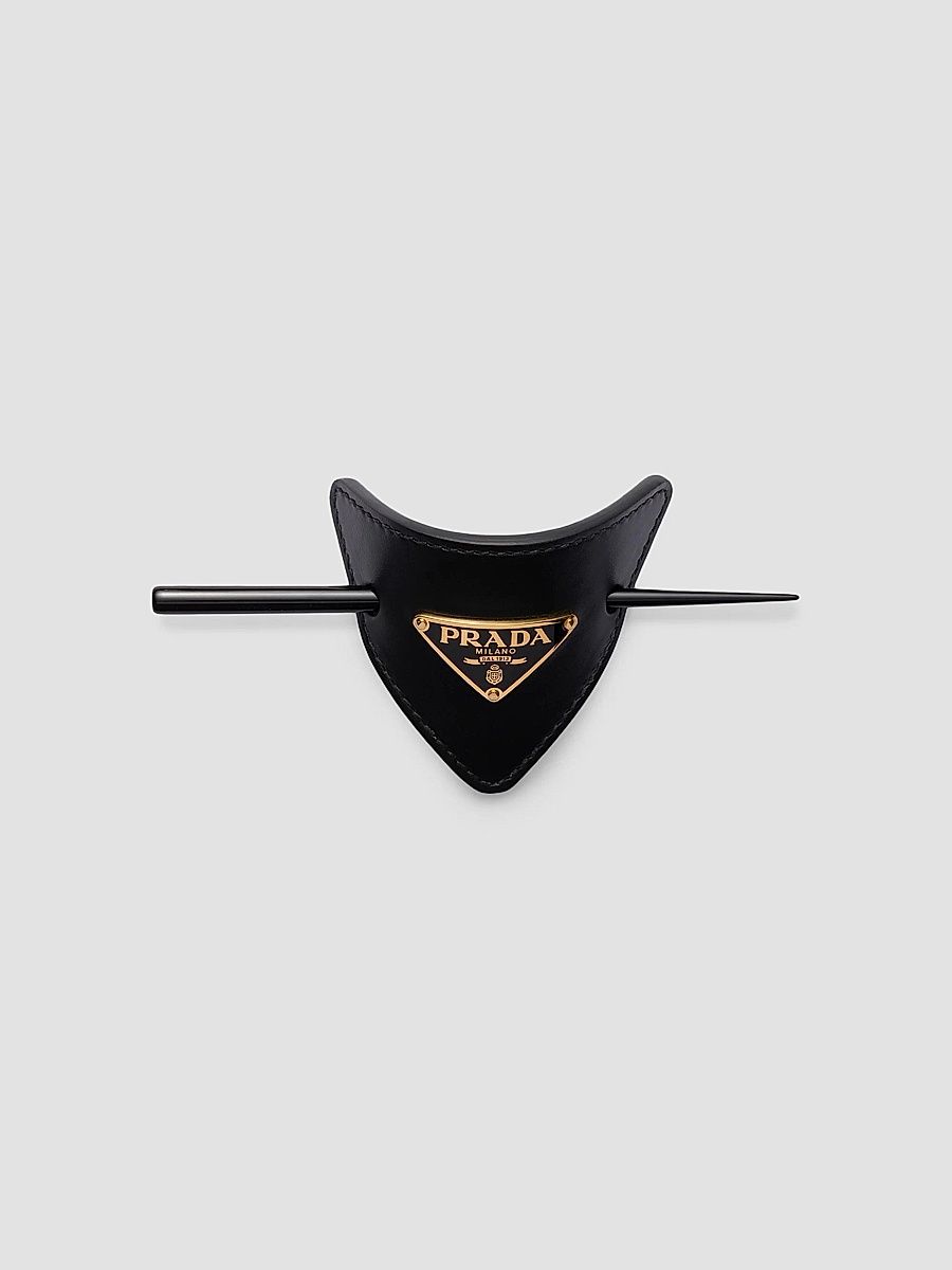 Prada Women's Leather Hair Clip - Black Gold