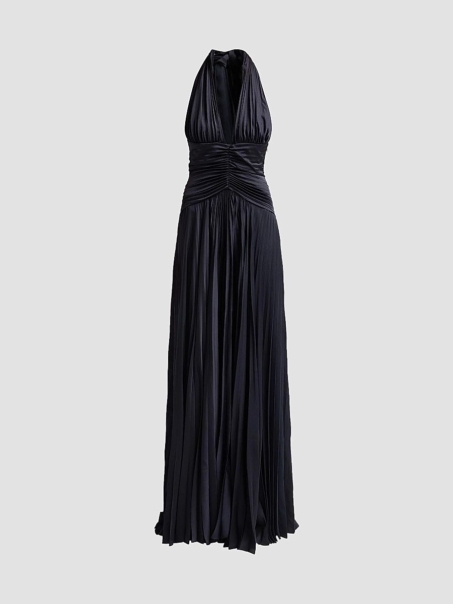 Women's Sabine Halterneck Pleated Gown - Evening Blue - Size 4