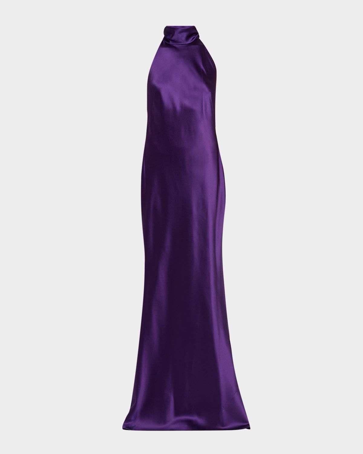 Chilton Halter Stretch Satin Evening Dress
