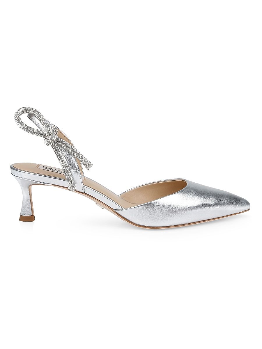 Women's Gentry 50MM Metallic Leather Slingback Pumps - Silver Leather - Size 9.5