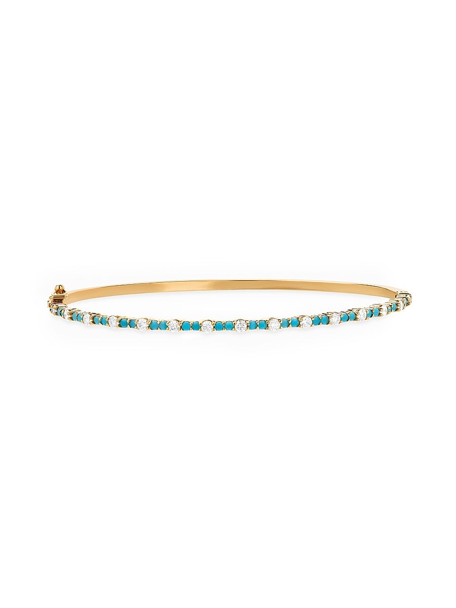 Women's 14K Yellow Gold, Turquoise & 0.88 TCW Diamond Bangle - Yellow Gold - Size 7