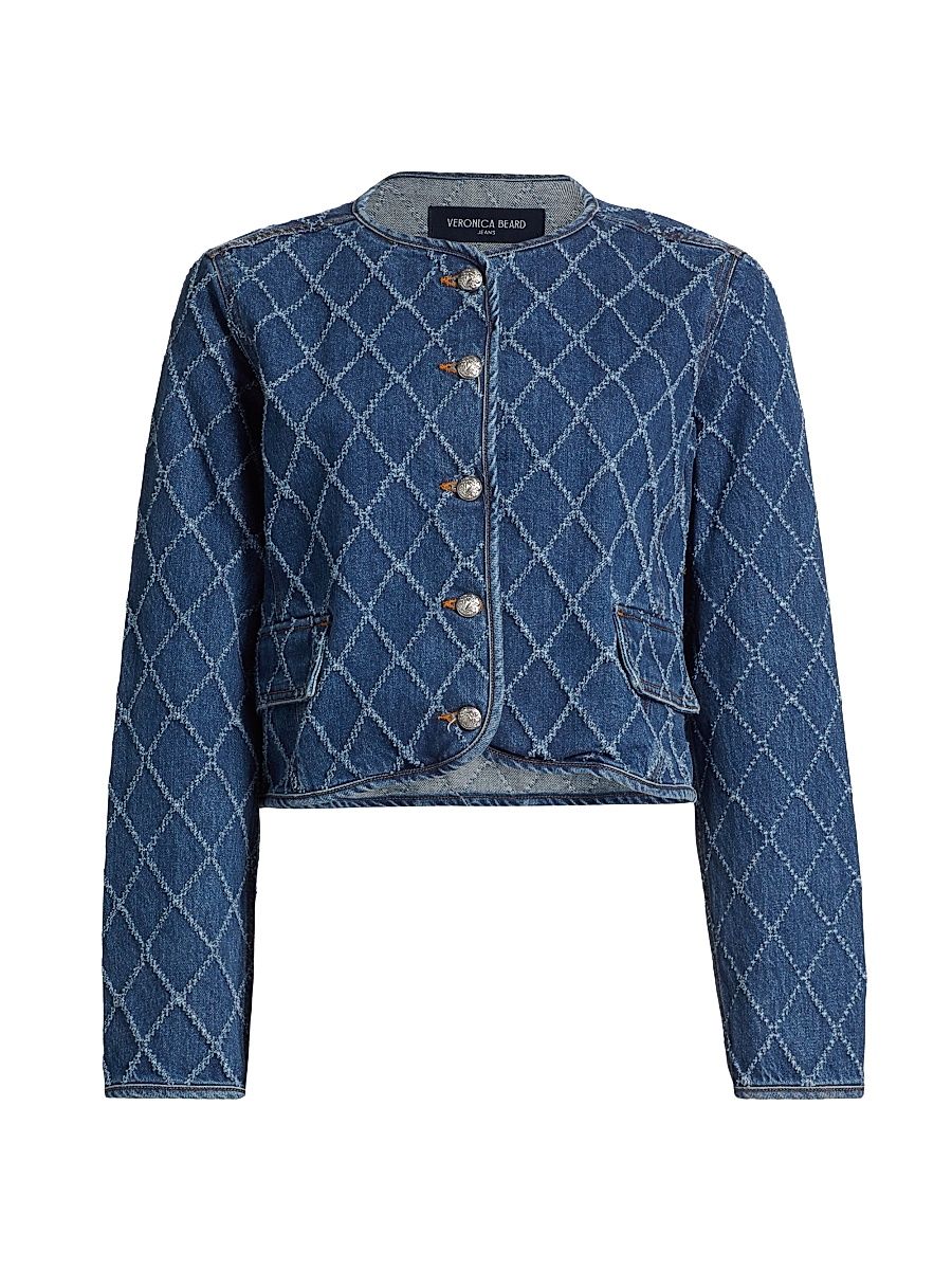 Women's Nolita Perforated Diamond Denim Jacket - Blue Diamond - Size XS