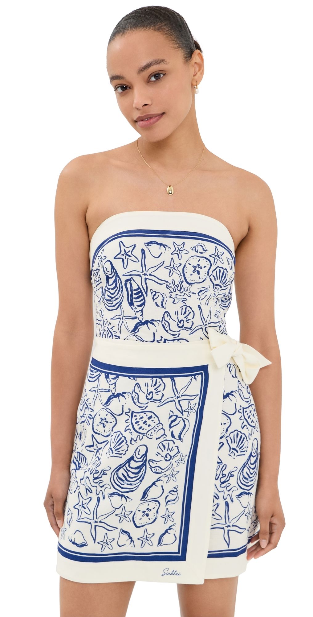 SIMKHAI Darbie Linen Bustier Mini Dress Blueberry Multi M