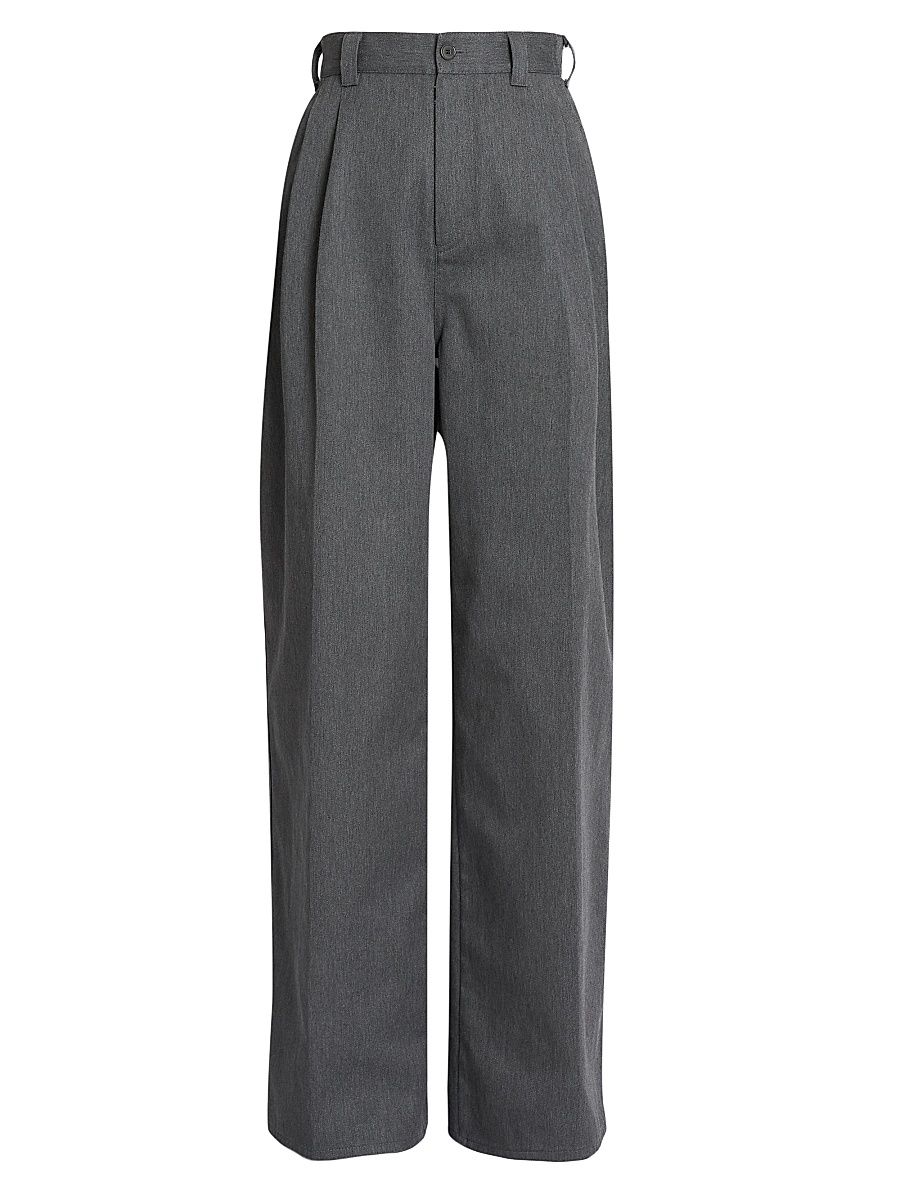 Women's Pleated Wide-Leg Trousers - Anthracite Melange - Size 6