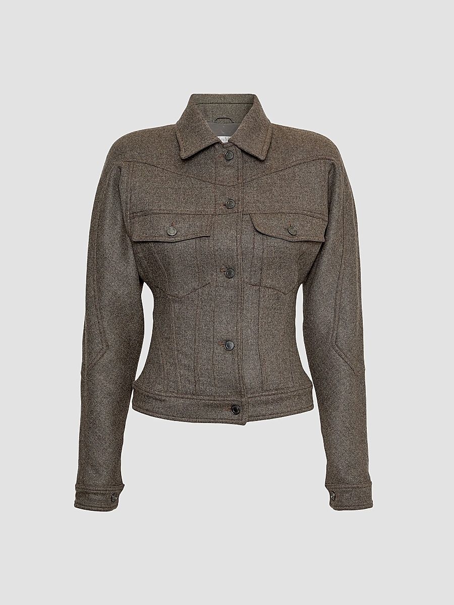 Women's Felted Wool Trucker Jacket - Brown Grey - Size 0