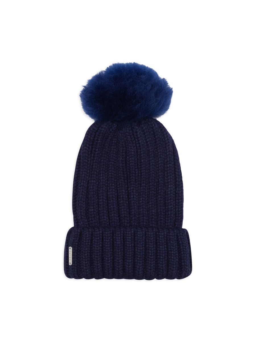 Gorski Women's Knit Hat With Toscana Lamb Pompom - Navy