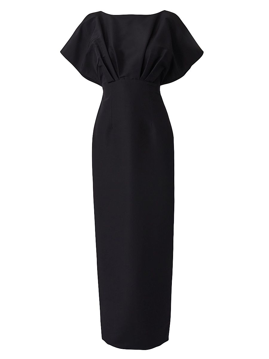 Women's Silk Faille Fan Bodice Column Gown - Black - Size 14